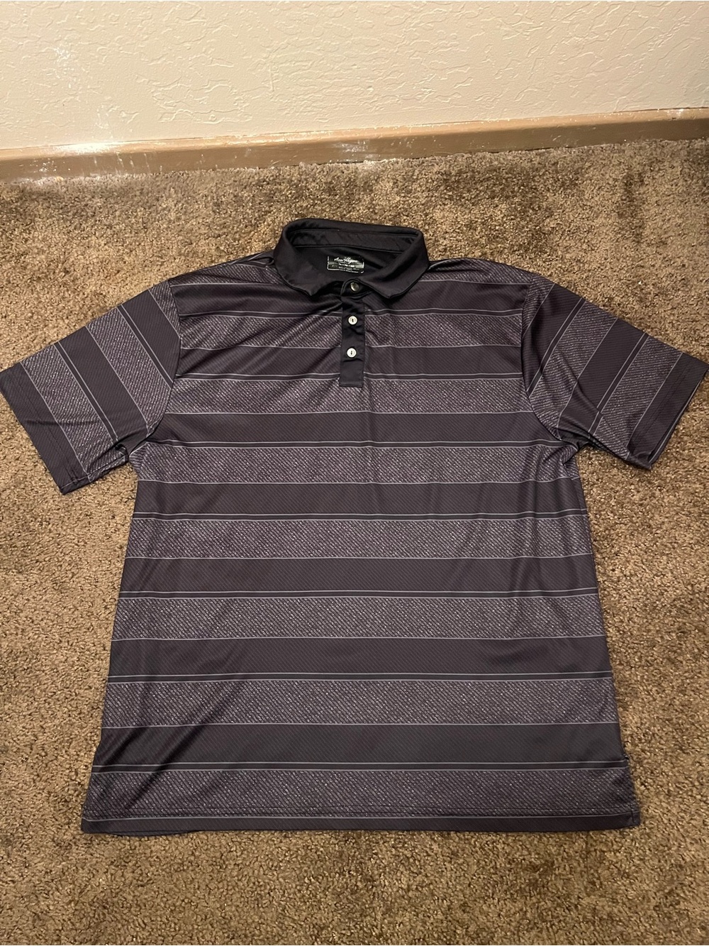 Ben Hogan Men's Black and Dark Gray Horizontal Stripe Polo